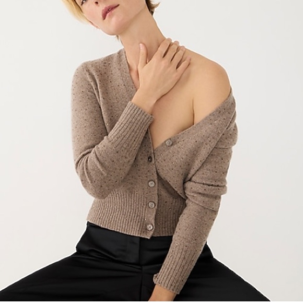 J Crew | embellished, crystals V-neck cardigan sweater in Supersoft yarn